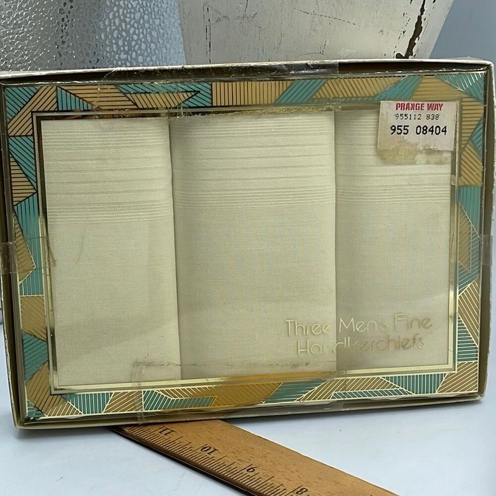 NWT Vintage Prange Way box of three Men’s handkerchiefs.